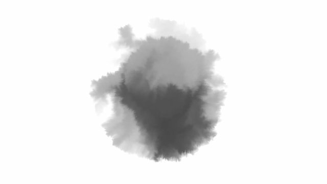 Watercolor hand drawn gray stain on white wet paper. Transition for video in overlay mode, fade-in, fade-out.