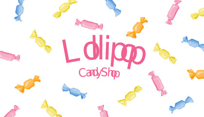Candies, lollipop business card vector  illustration