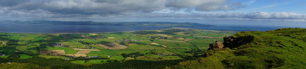 Fototapeta na wymiar Panoramic view from Binevenagh mountain, Londonderry, Northern Ireland, Causeway Coastal Route