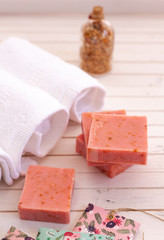 Natural Soap Bar with white towels