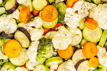 Fresh organic vegetables in baking tray