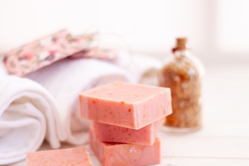 Natural Soap Bar with white towels