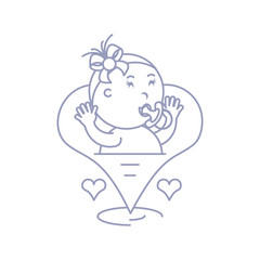 cute baby girl with pacifier in hearts love