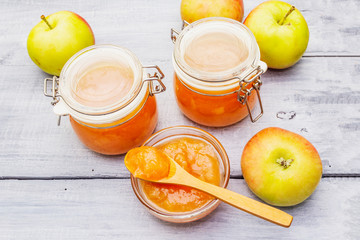 Apple jam, confiture, chutney in a glass jar