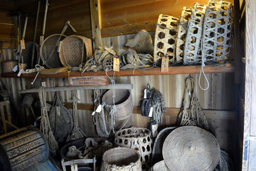 Historic Japanese Food Gathering Baskets. Traditional Life.