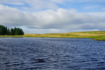 Fototapeta premium Binevenagh lake in a cloudy day, Londonderry, Causeway Coastal Route, Northern Ireland