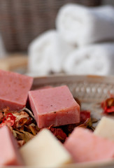 Natural Soap Bar with white towels