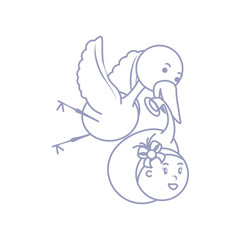 stork with cute baby girl avatar character