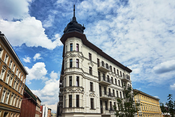 Fototapeta na wymiar A rebuilt historic, Art Nouveau tenement house in Poznan.