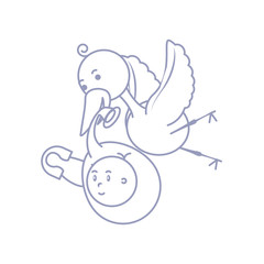 stork with cute baby boy avatar character