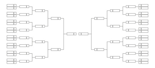 Vector line or outline championship single elimination tournament bracket or tree diagram isolated on white. Fields for 32 players or teams, 16 from each side. It is suitable for all kinds of sports.