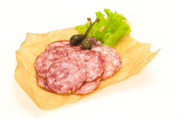 Spanish Salchichon sausage with salad