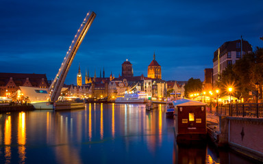Fototapeta na wymiar Night panorama of the city. Gdansk, Poland.