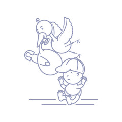 stork with cute baby boy avatar character