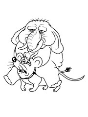 cartoon elefant reitet maus ratte dick groß fett reiten mäuschen süß niedlich klein schwer anstrengend comic clipart lustig reittier