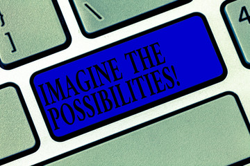 Text sign showing Imagine The Possibilities. Conceptual photo sense that something is able to...