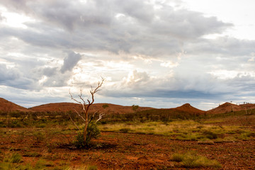 Fototapeta na wymiar Red center in the Australian desert, outback in Northern Territory, Australia