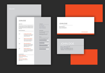 White and Gray Resume Set with Orange Accents
