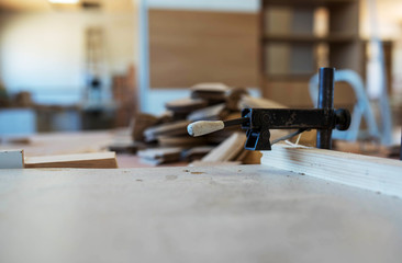 interior of a workshop for the production of solid wood furniture