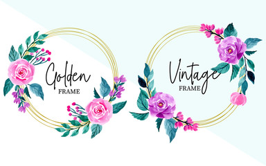 golden vintage frame with floral watercolor