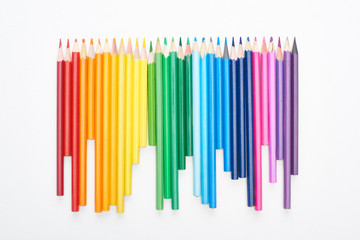 Rainbow spectrum made with sharpened color pencils isolated on white