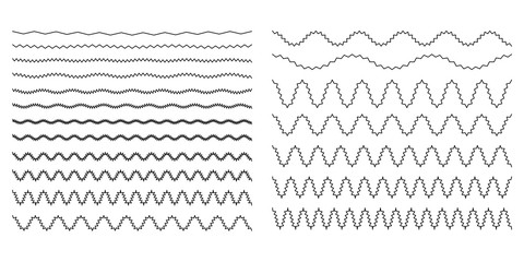 Set of wavy, zigzag, sinuous horizontal lines