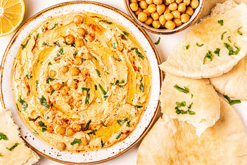 Hummus, chickpea dip, with spices.