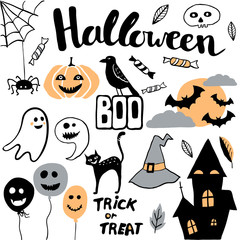 Cute vector set with Halloween illustrations