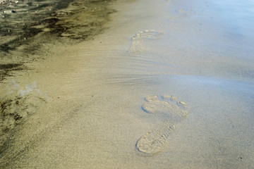 A footprint in the sand on the beach