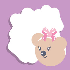 card with head of cute female bear baby