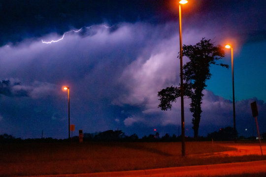 Lightning Bolt On Vivid Purple Night Sky