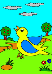 An Illustrated Cartoon of A Bird