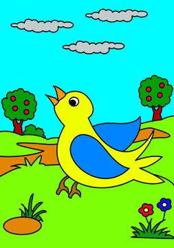 An Illustrated Cartoon of A Bird © INDRANIL