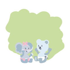 cute female elephant with bear baby animals