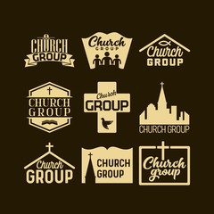 Christian logos, banners and stickers. Church group.