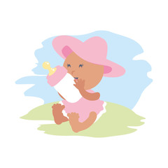 cute baby girl with bottle milk