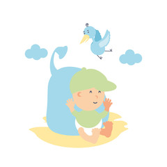 stork and cute baby boy avatar character