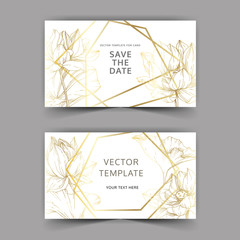 Vector Lotus floral botanical flowers. Black and white engraved ink art. Wedding background card decorative border.