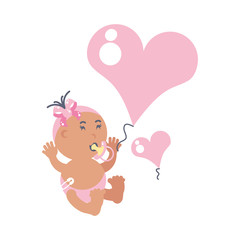 Obraz na płótnie Canvas cute baby girl with pacifier and hearts love