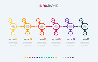 Fototapeta na wymiar Timeline infographic design vector. 6 steps, rounded workflow layout. Vector infographic timeline template.