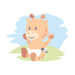 cute giraffe baby animal isolated icon