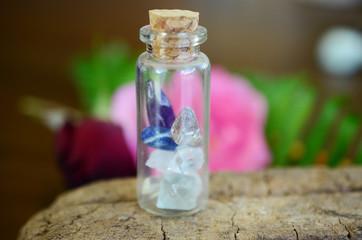 Apothecary Healing Crystal Variety in glass vial. Witches decor: Iris Quartz, Herkimer Diamond,...