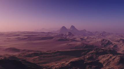 3d generated fantasy landscape of lonely desert mountains