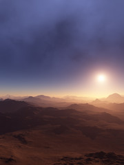 3d generated fantasy landscape of lonely desert mountains