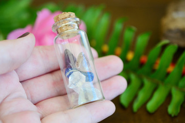 Apothecary Healing Crystal Variety in glass vial. Witches decor: Iris Quartz, Herkimer Diamond,...