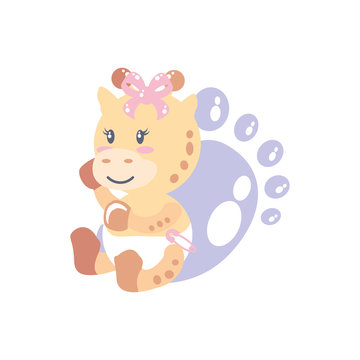 cute female giraffe baby and footprint decoration