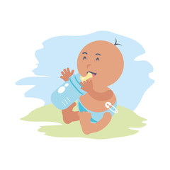 cute baby boy with bottle milk avatar character