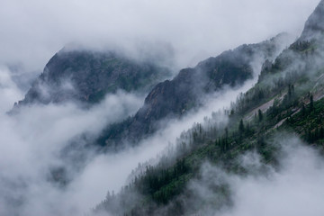 Fog in the mountains during the day