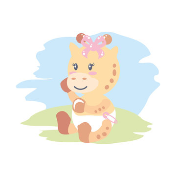 cute female giraffe baby animal isolated icon