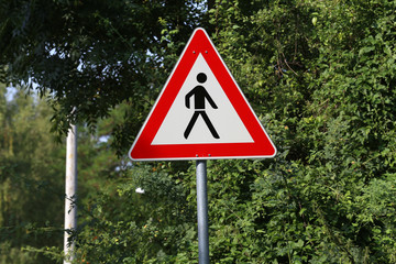 Road signs. Crosswalk. Sign : Caution pedestrian